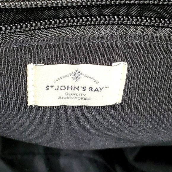 St. Johns Bay Black Faux Leather Tote Bag With Braided Handles & Tassel Accent - Picture 5 of 13